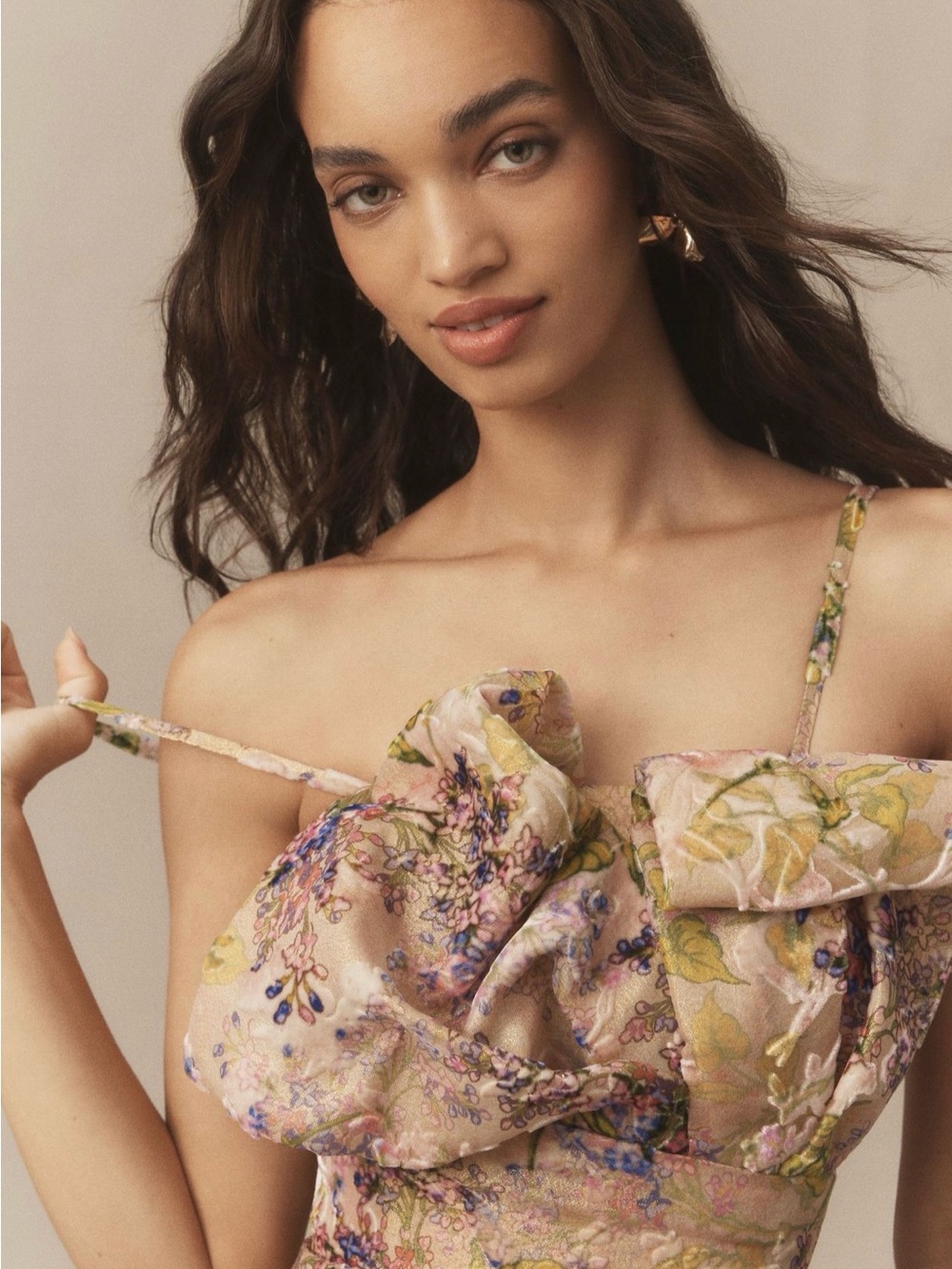 Mac Duggal Blush Floral Puff-Bust Chemise with Embroidery